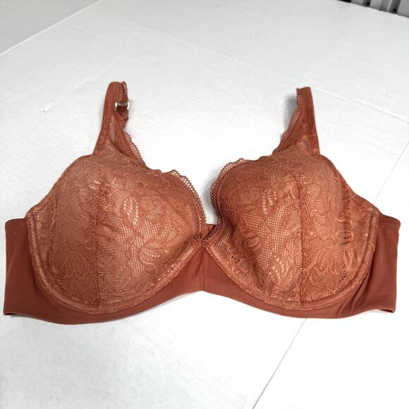 ThirdLove Graphic Lace Plunge Underwire Foam Molded Cups Bra Clay Rust Women 40D - Picture 3 of 11